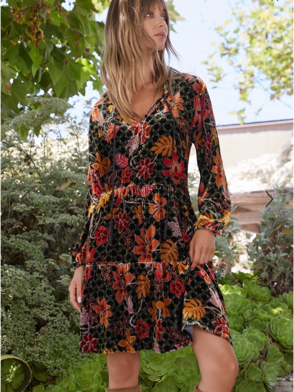 Johnny Was Jasmoon Flore Velvet Field Tiered Dress XL Blossoms Silk Blend EUC